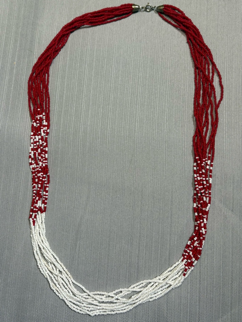 Red/white seed beaded necklace